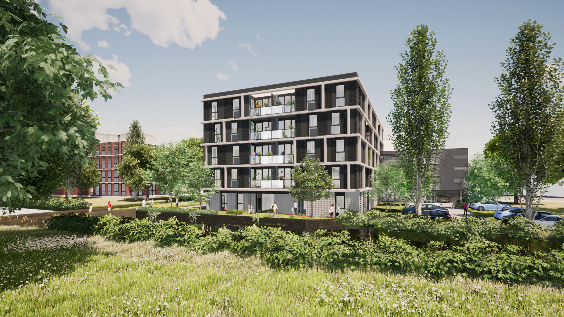 De Meker is a new residential building with 32 apartments in the social housing sector. It will be the last constructed block in the urban district Veerse Poort in Middelburg, and it is located on the border of the adjacent Nieuw Middelburg district. The unique position between the two districts adds to the spatial urban quality of the apartment block.